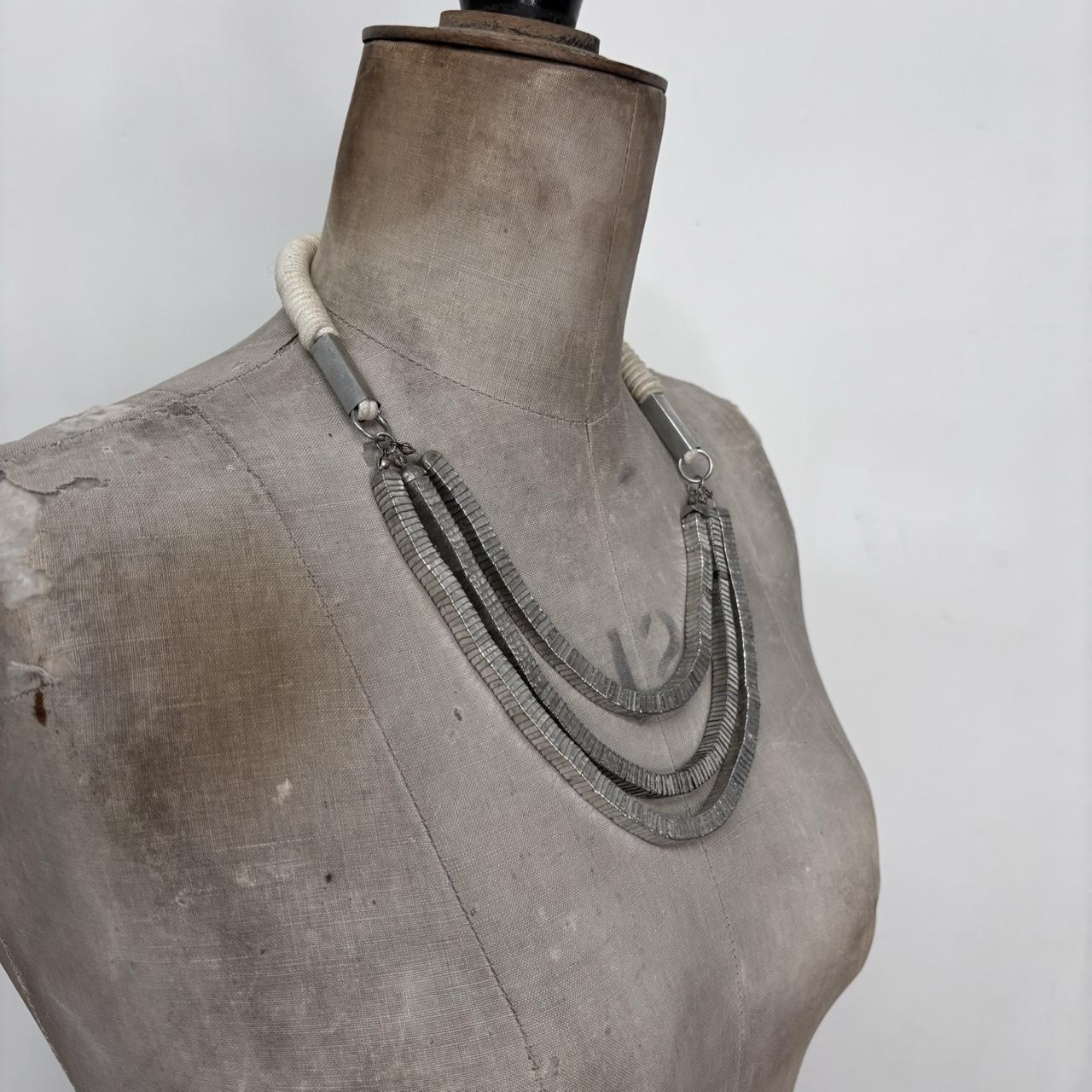 Silver metal chunky layered necklace