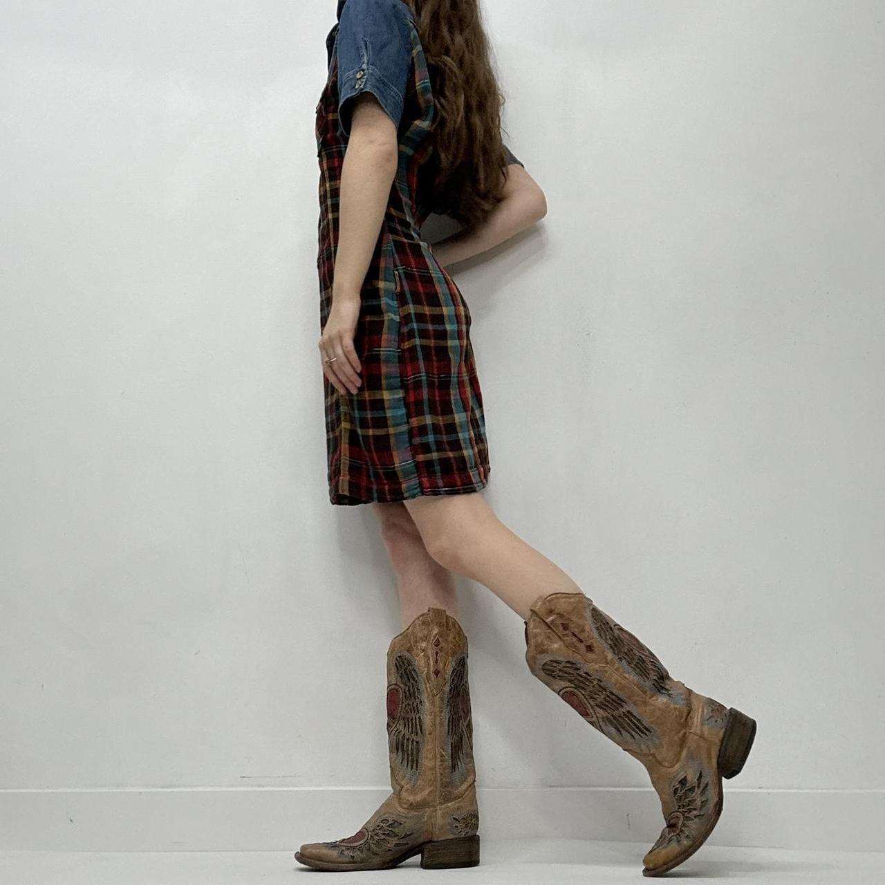 Tartan western denim checked dress