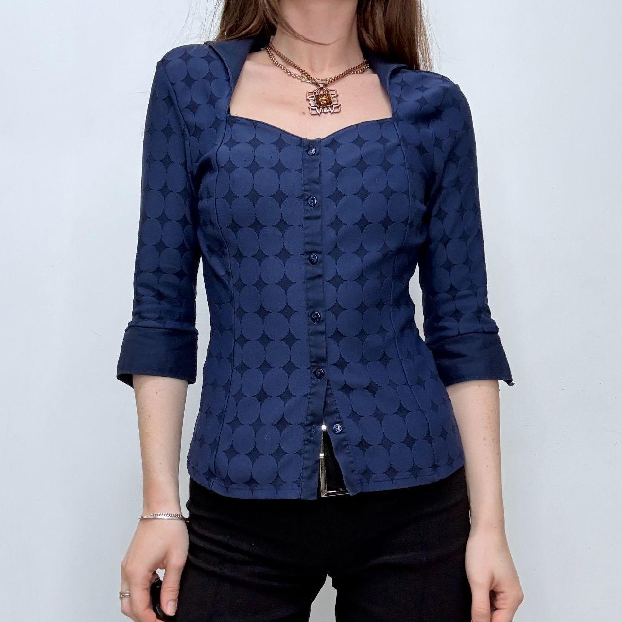 Navy fitted preppy printed shirt