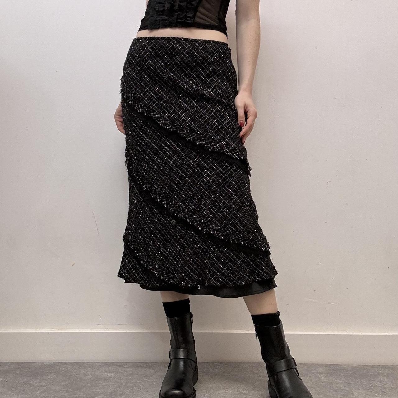 Black distressed tartan skirt