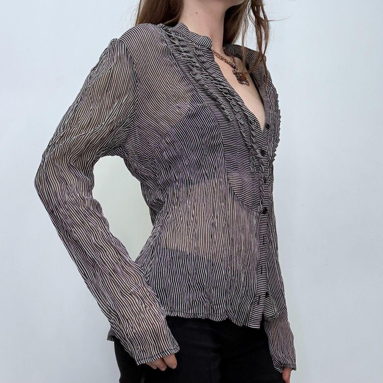 Pinstripe ruffle flared shirt