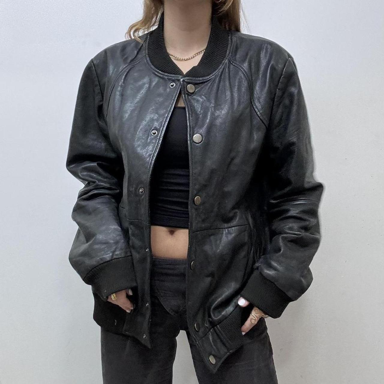 Slouchy oversized black leather jacket