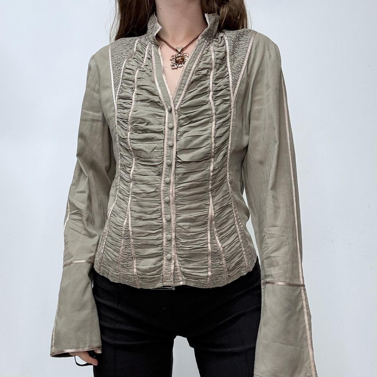 Khaki gathered lace corset shirt