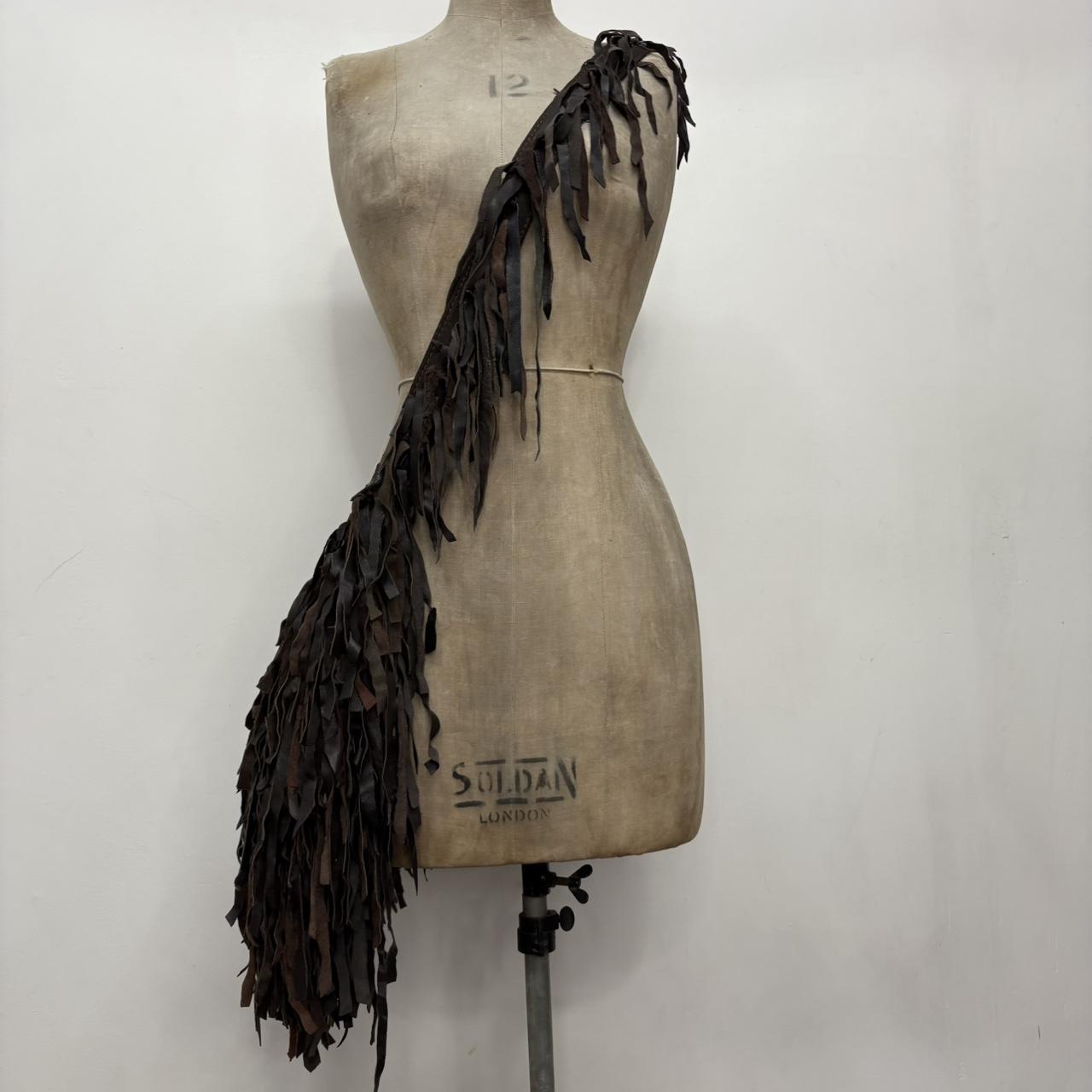 Brown leather tassel fringe bag