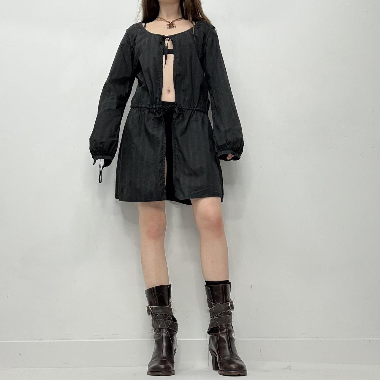 Black pinstripe cargo puff dress