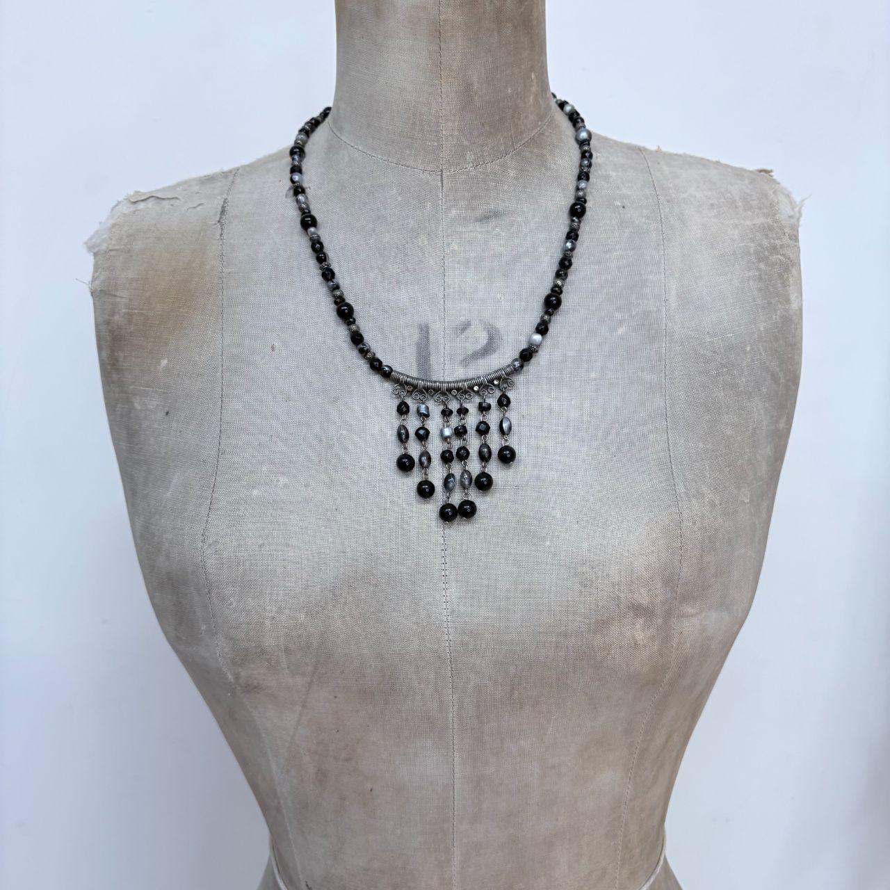 Black beaded boho grunge necklace
