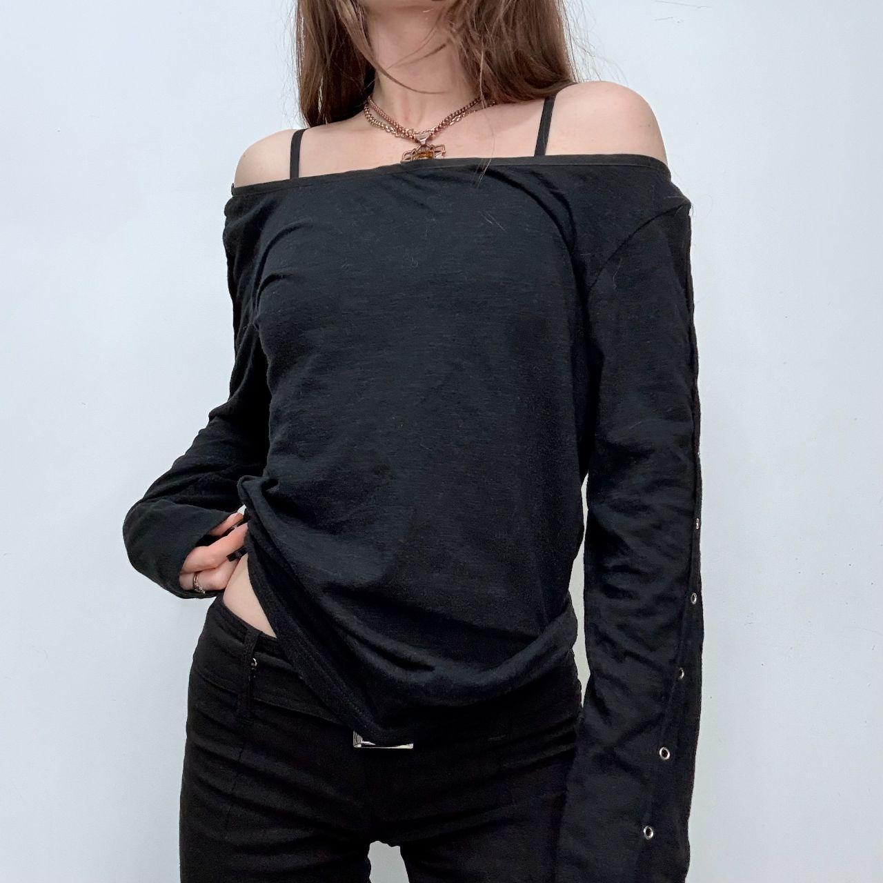 Black off the shoulder eyelet slouchy top
