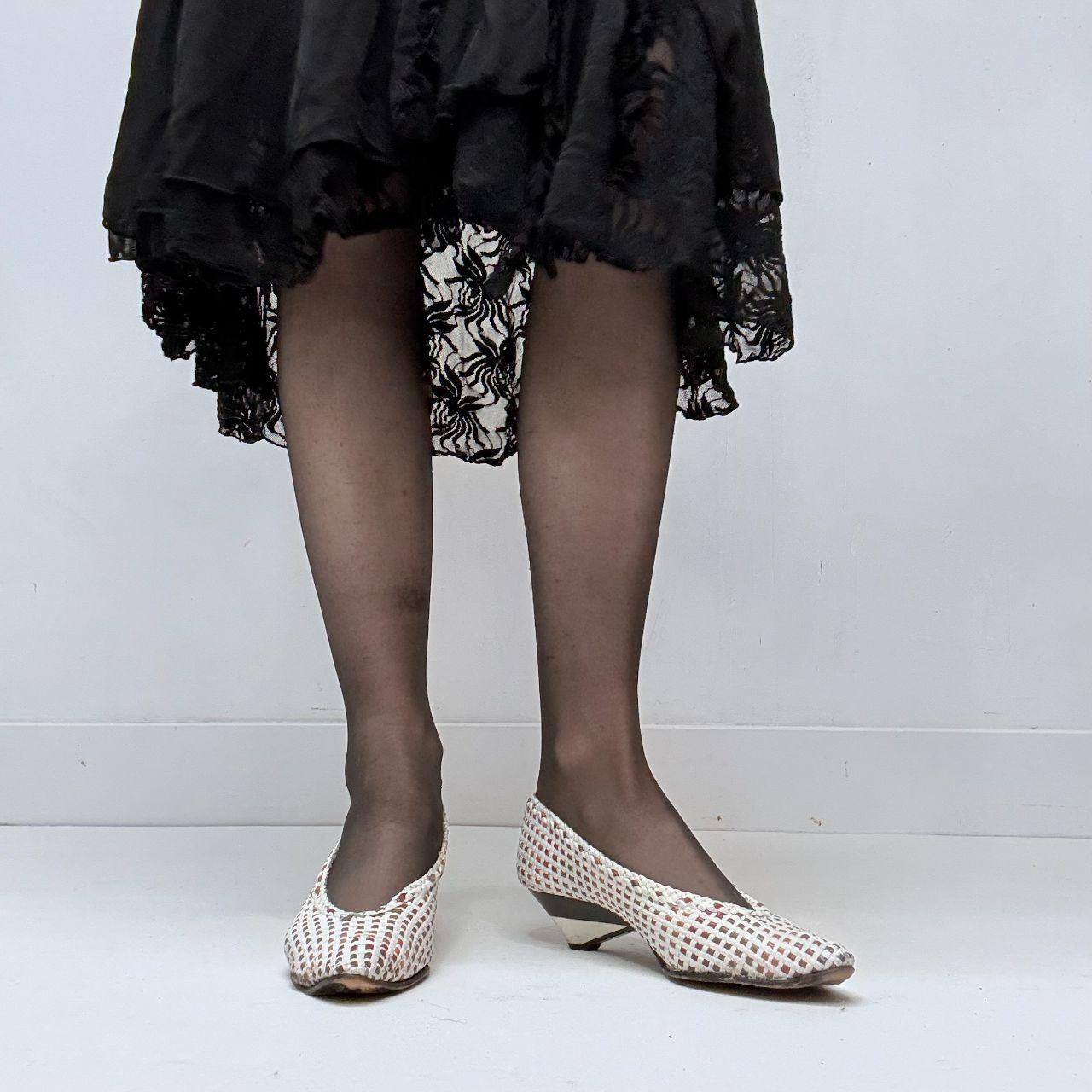 Woven white leather ballet pumps