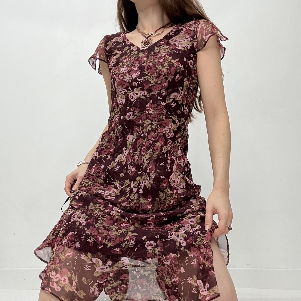 Floral bias cut flutter midi dress