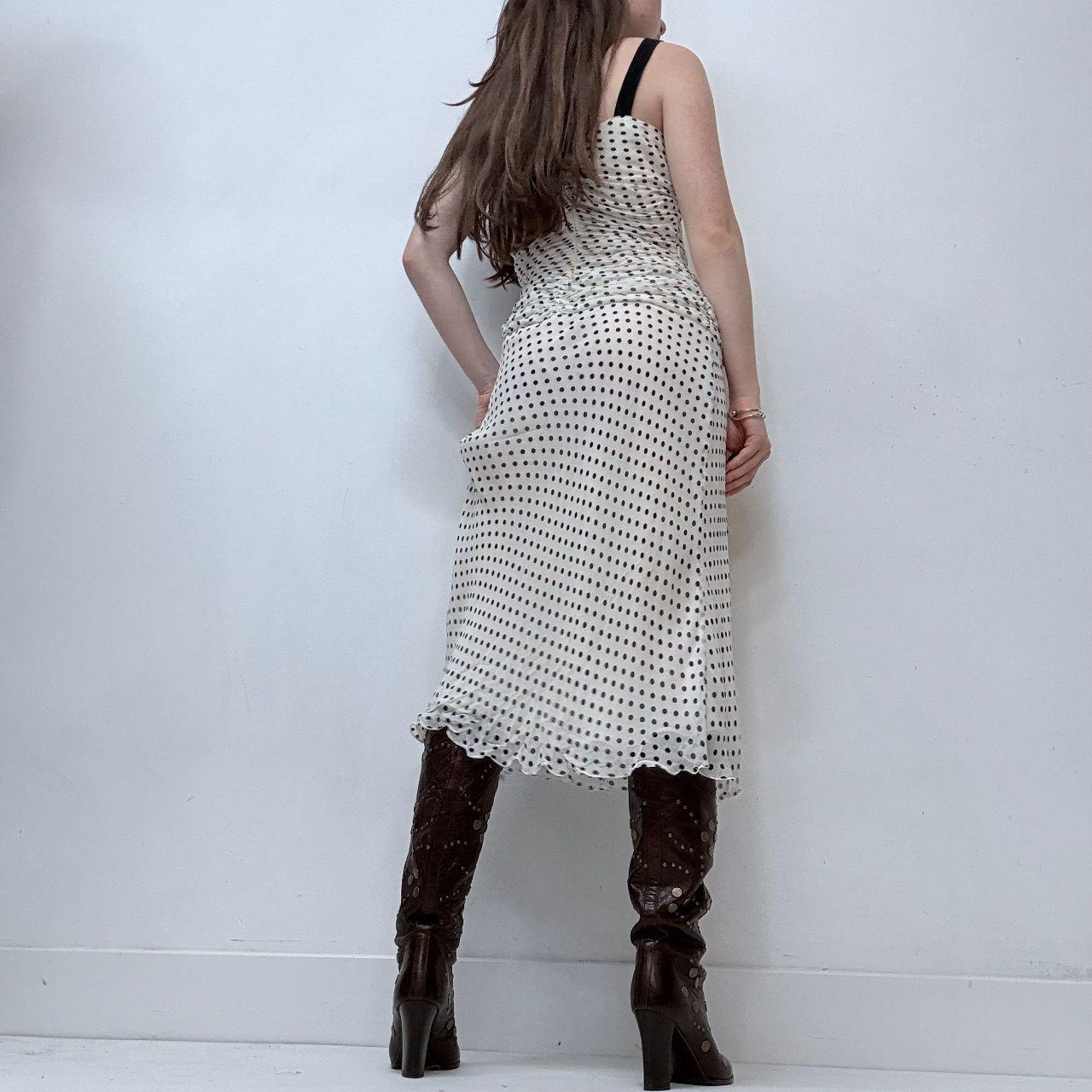 White wrap gathered polkadot dress