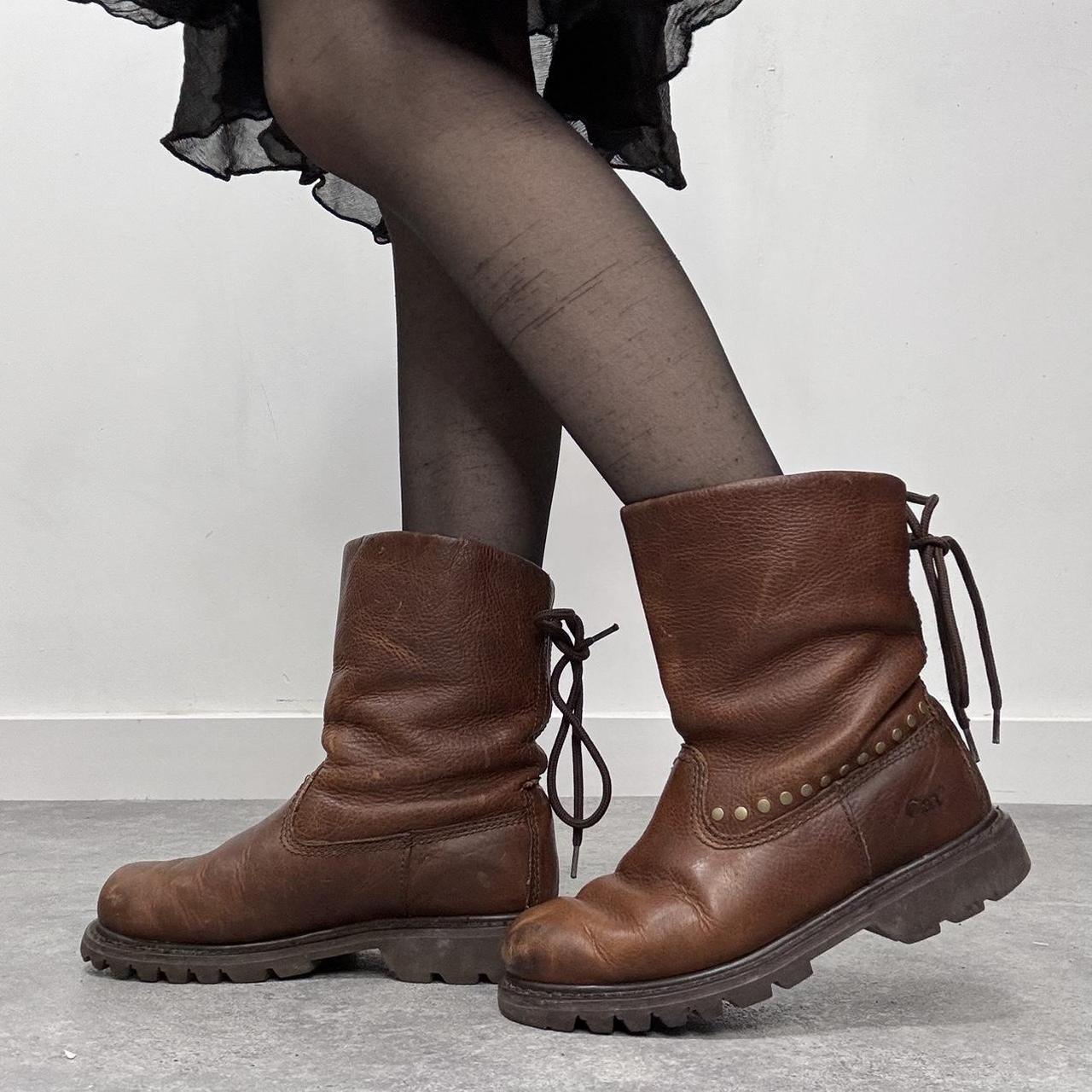 Tan leather studded bow boots