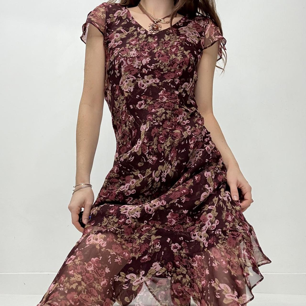 Floral bias cut flutter midi dress