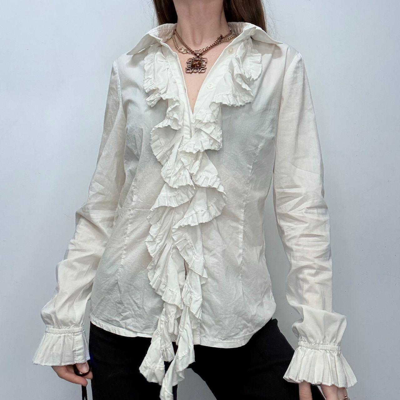 White cotton ruffle regency shirt