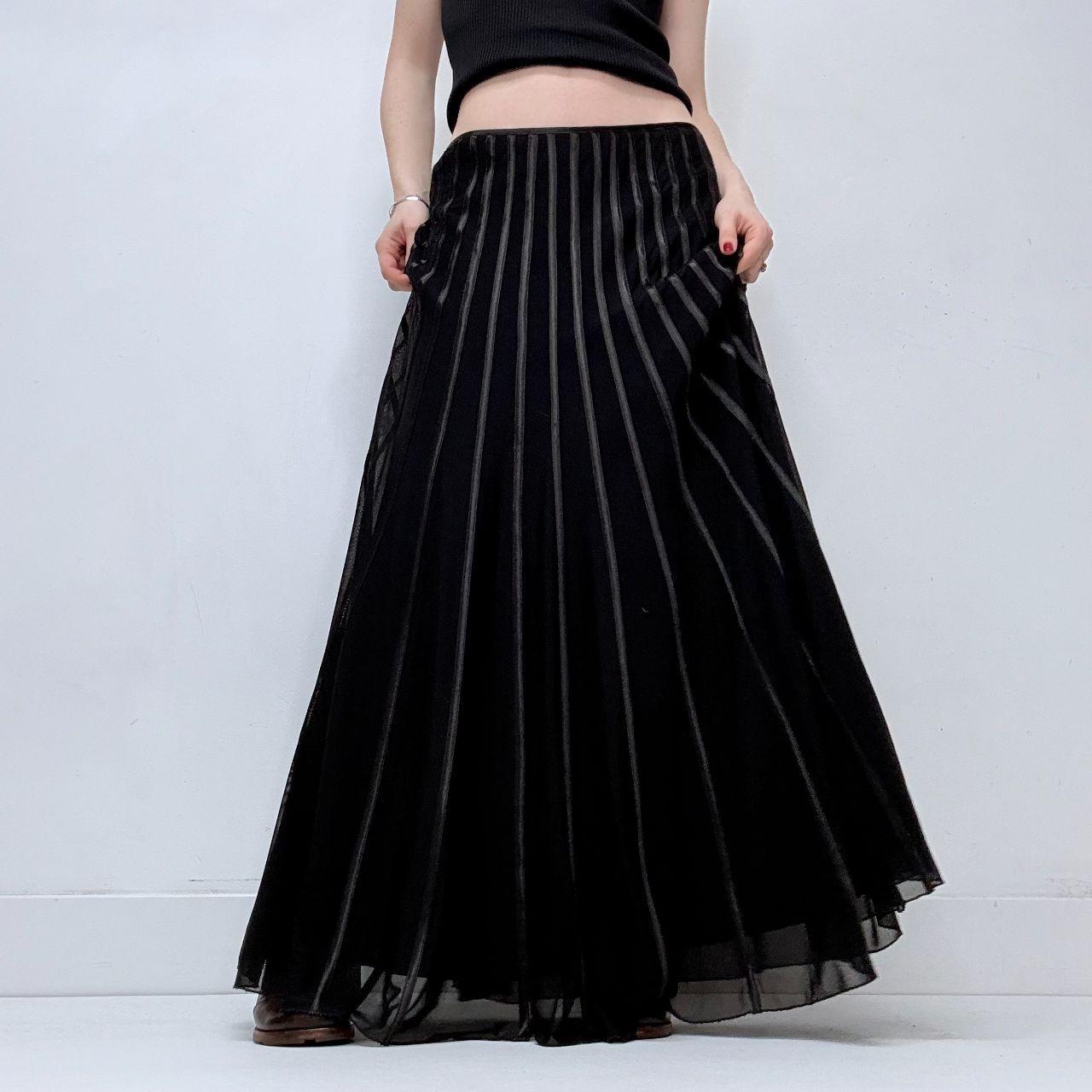 Black ribbon striped flared grunge skirt