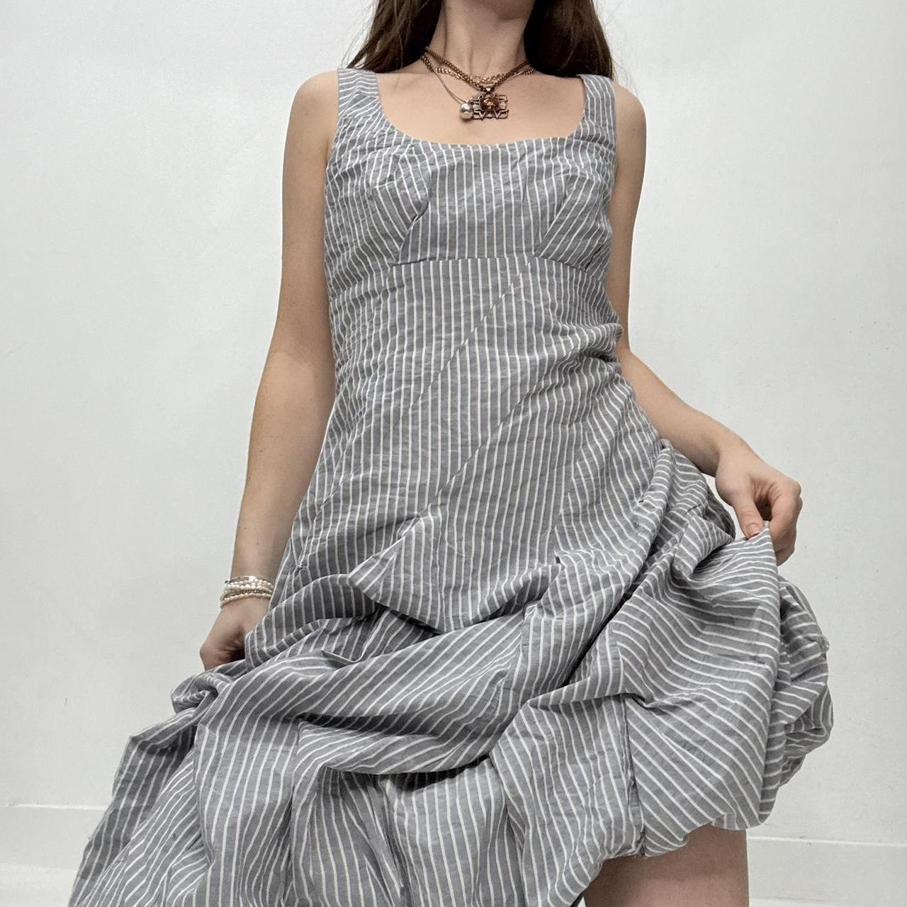 Gathered pinstripe puff dress