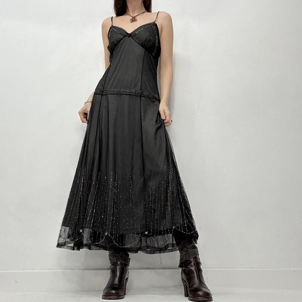 Black mesh layered beaded maxi dress