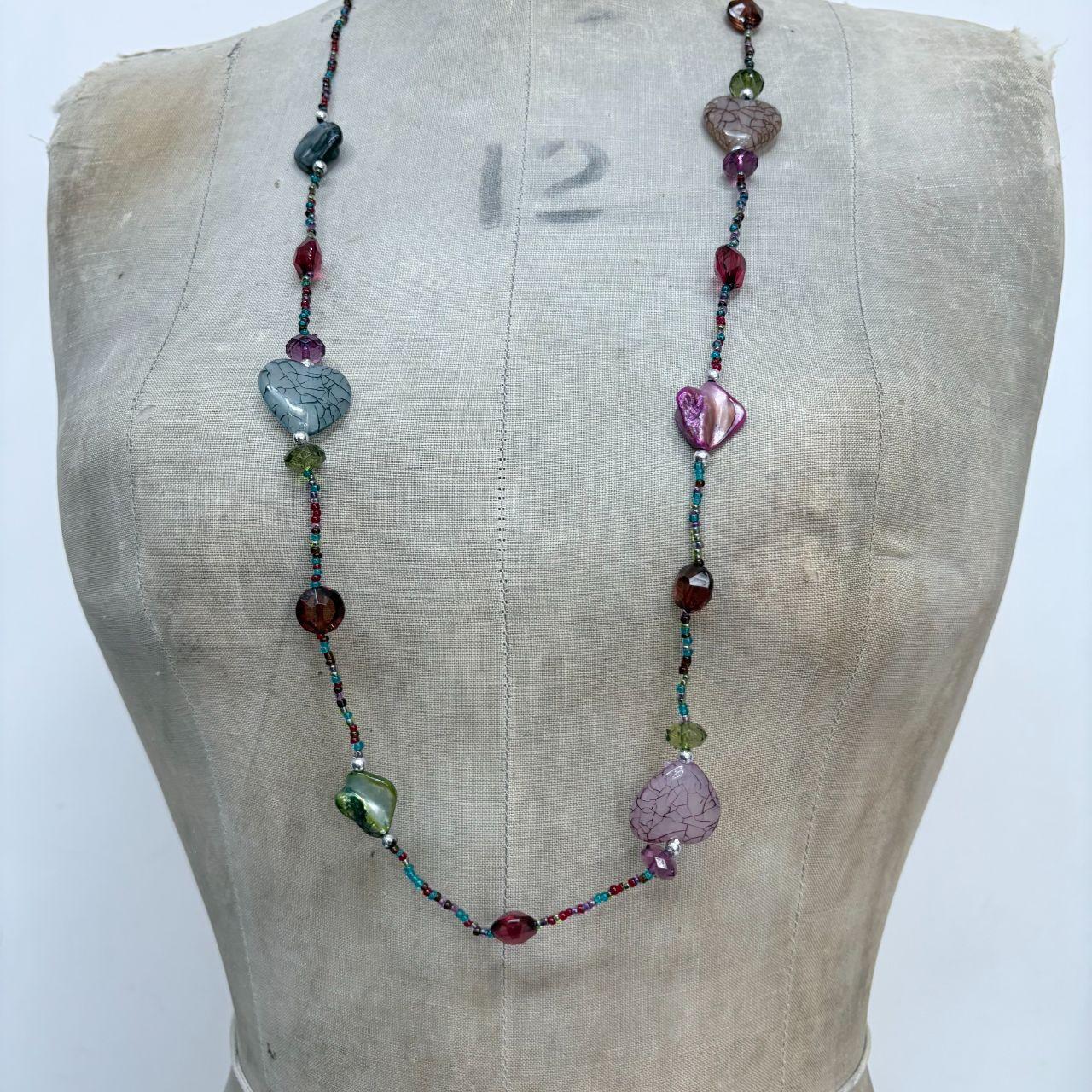 Long beaded gemstone necklace
