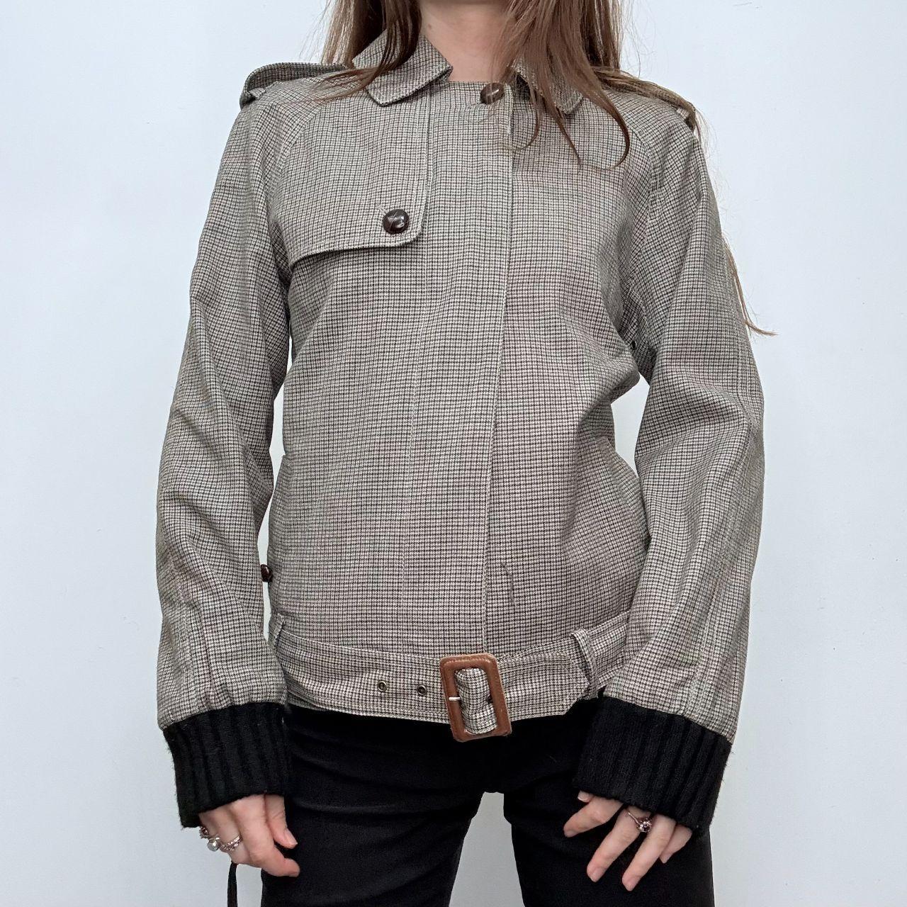 Grey tweed belted bomber trech coat