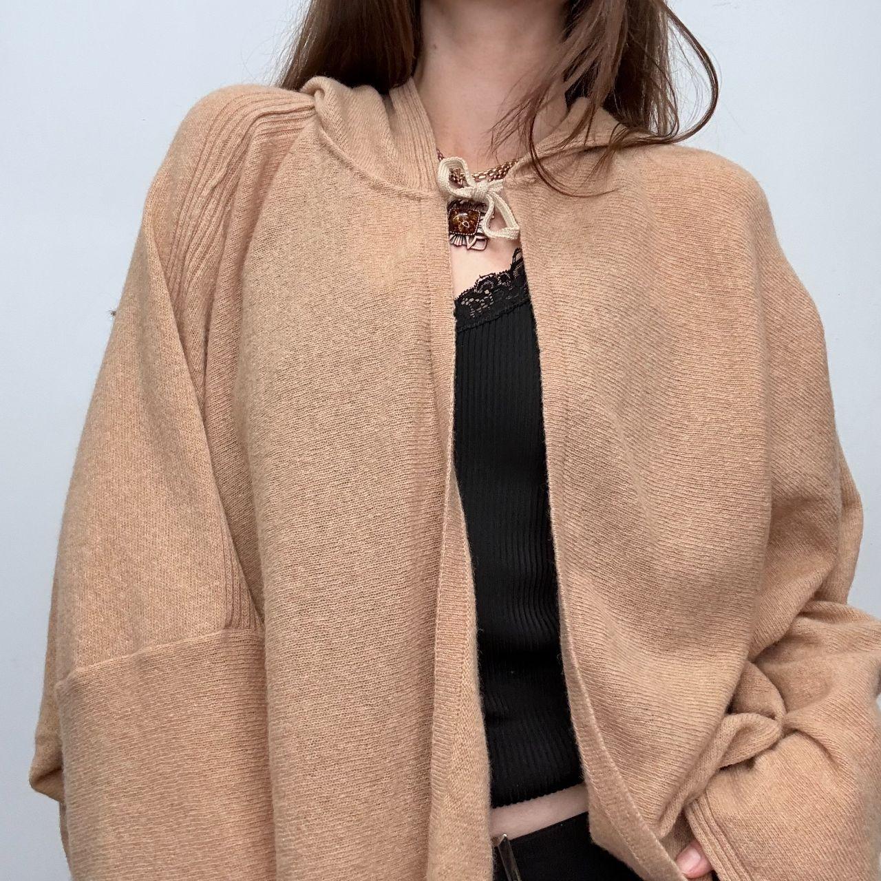 Tan wool knit batwing hoodie