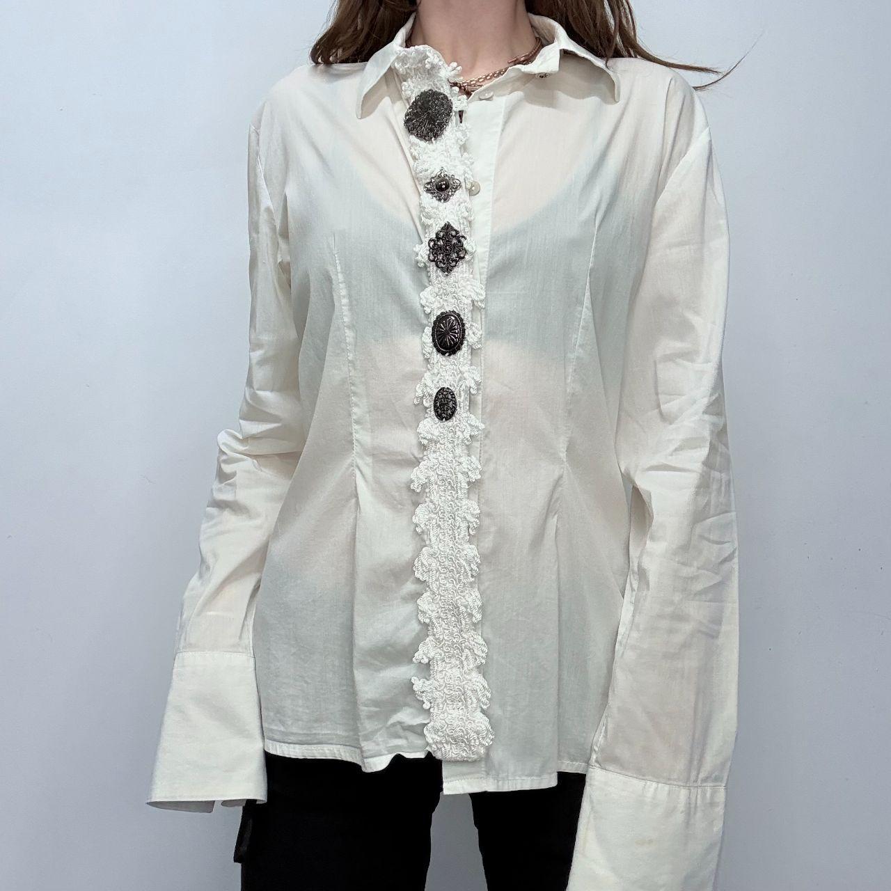White Save the Queen lace flared shirt
