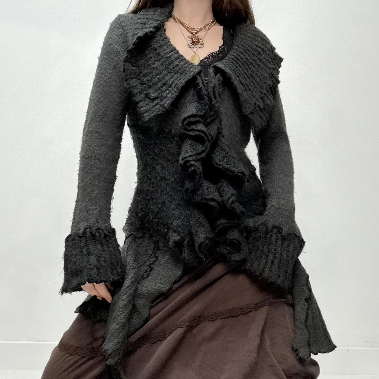 Grey ruffle long grunge cardigan
