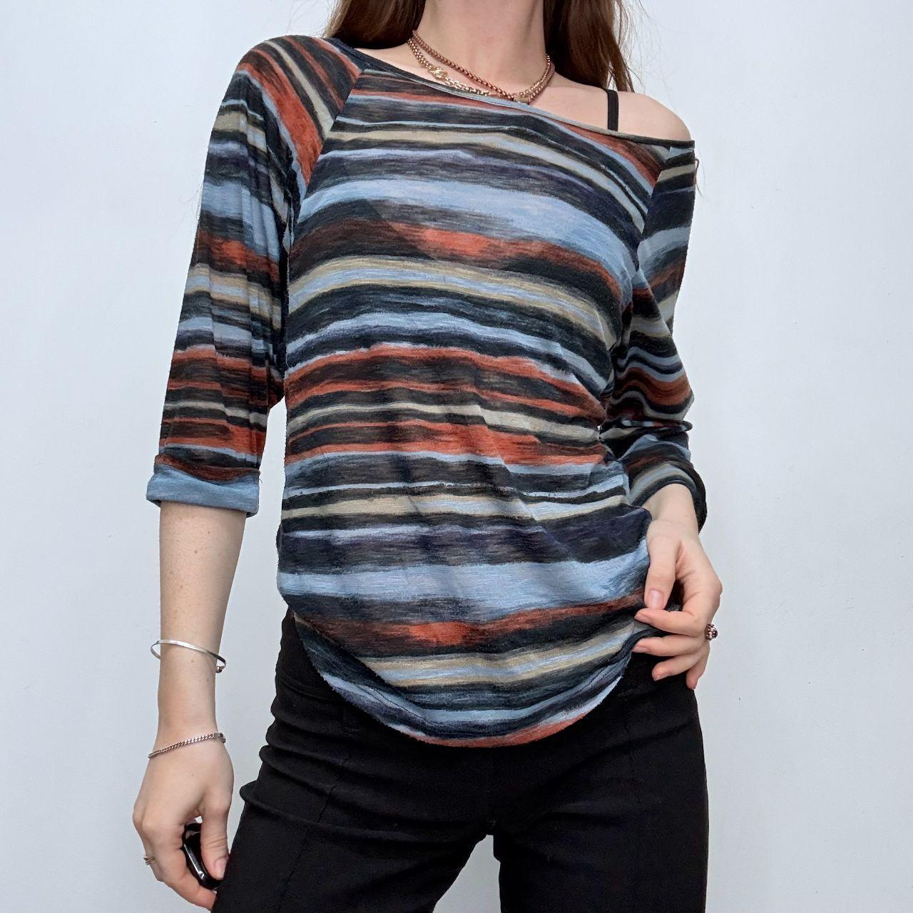 Distressed stripe slouchy sheer top