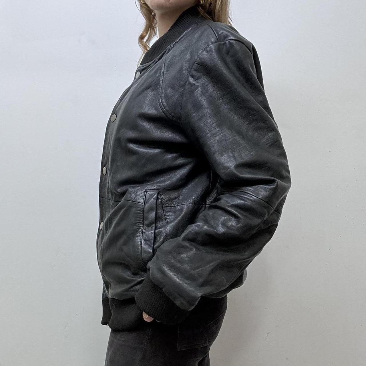 Slouchy oversized black leather jacket