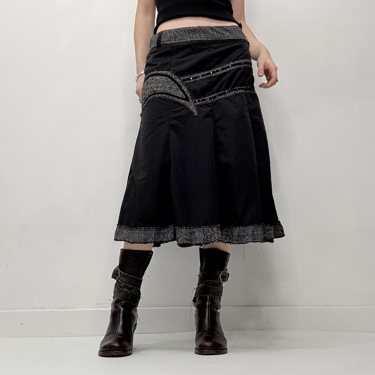 Black gothic layered midi skirt