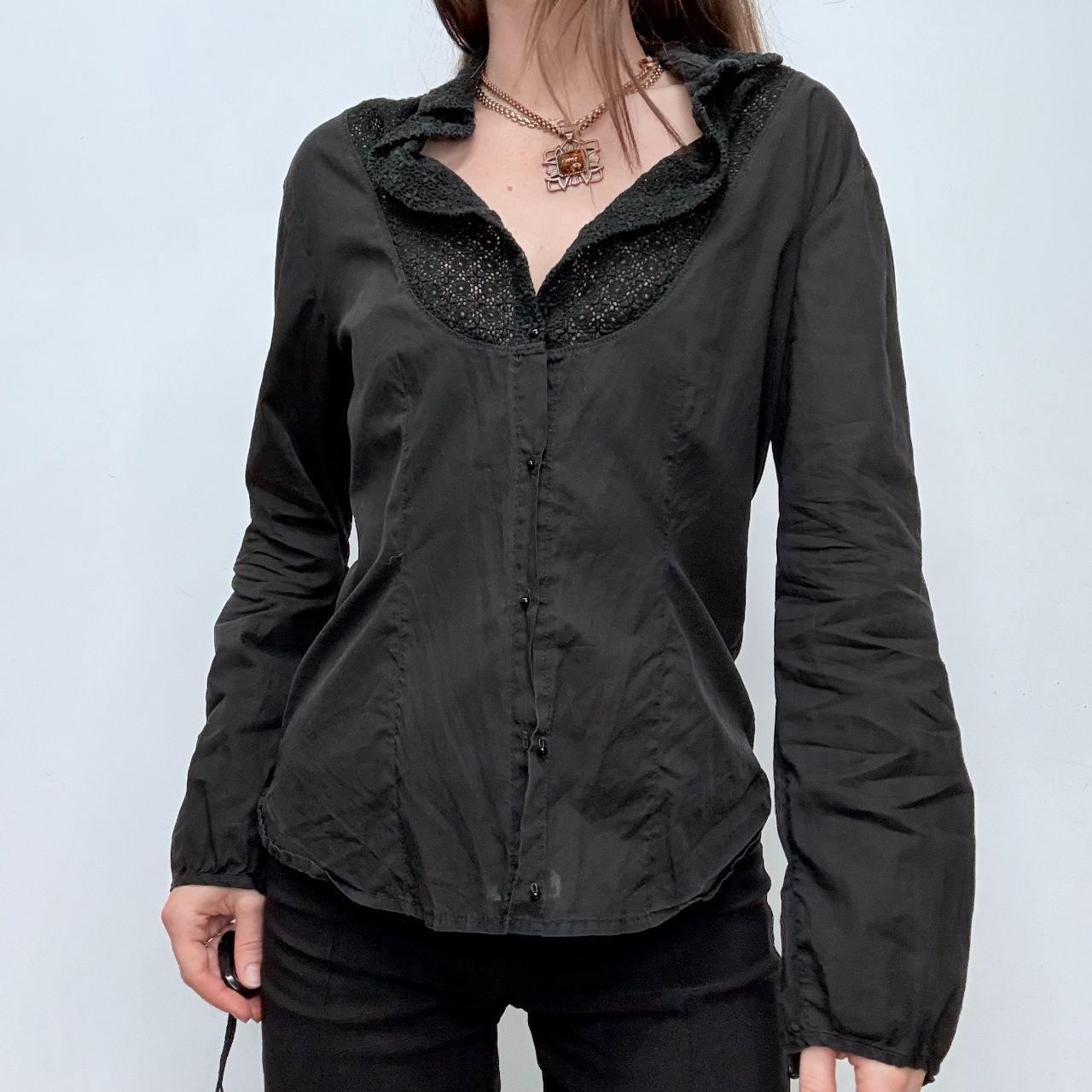 Black flared lace shirt