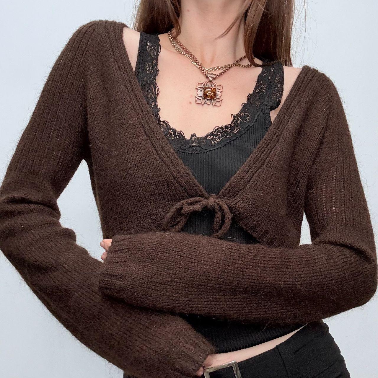 Brown cropped flared cardigan