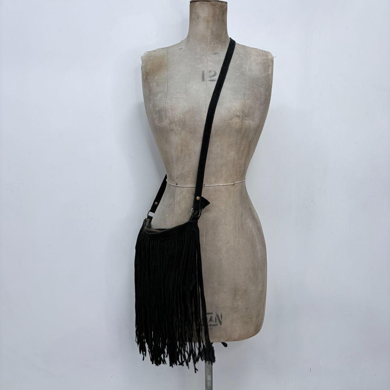 Black fringe western cross body bag