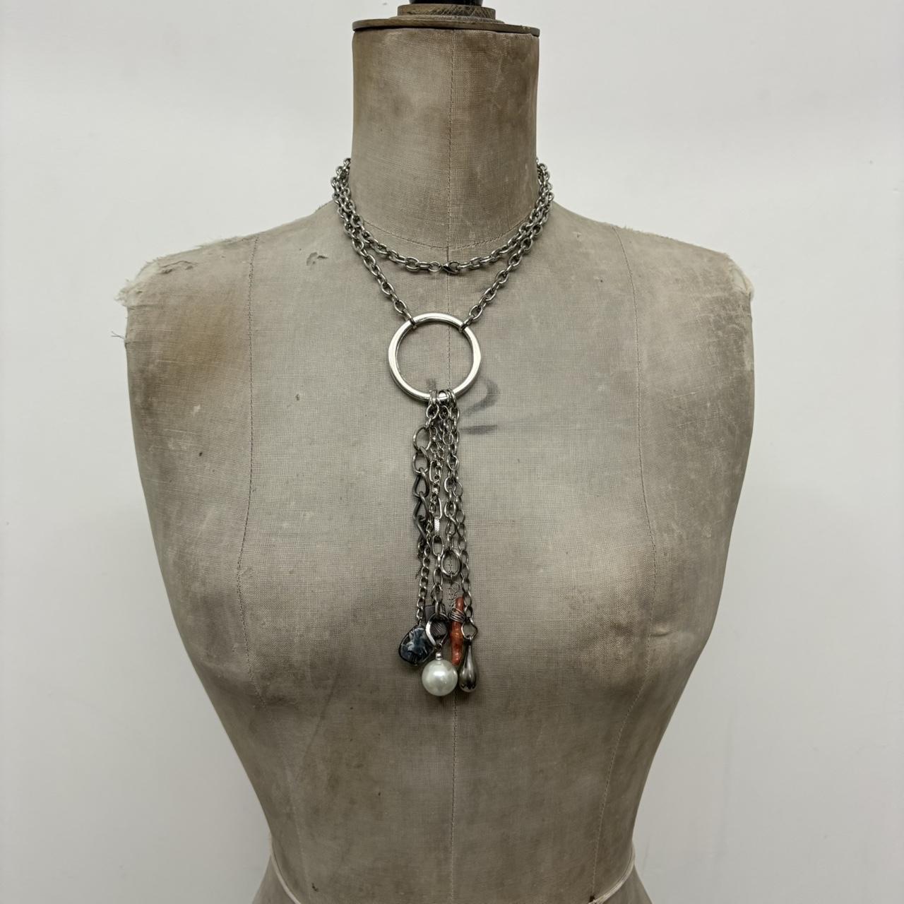 Silver metal layered chain necklace