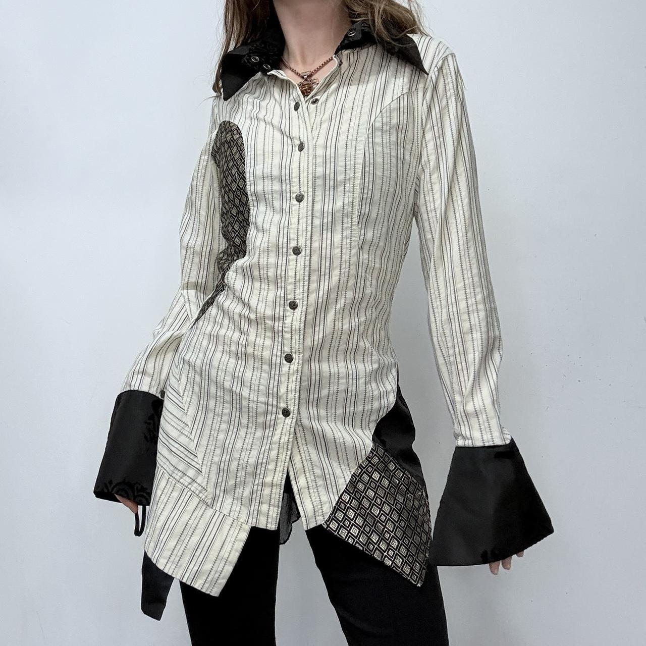 Pinstriped flared Save the Queen shirt