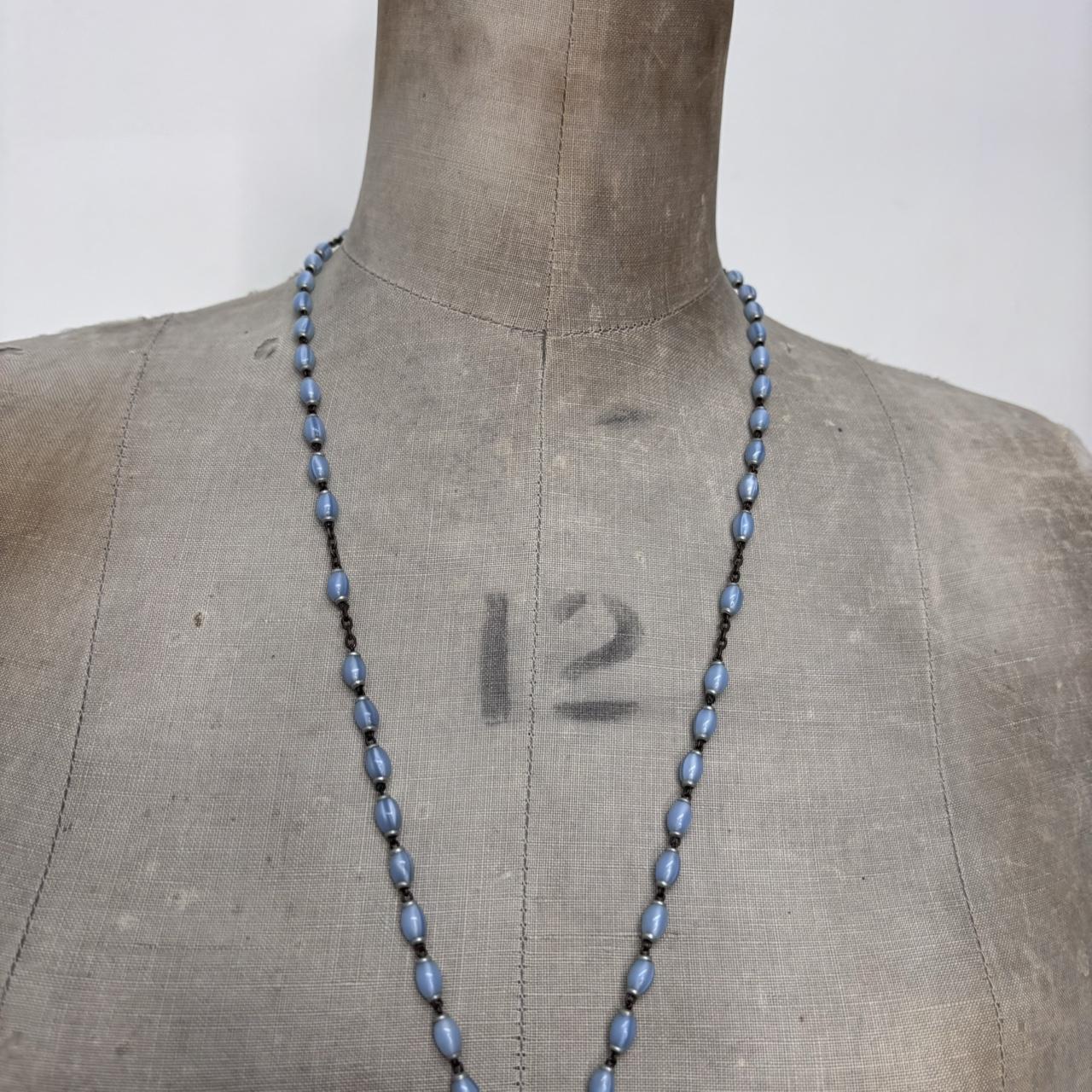 Blue long rosary necklace