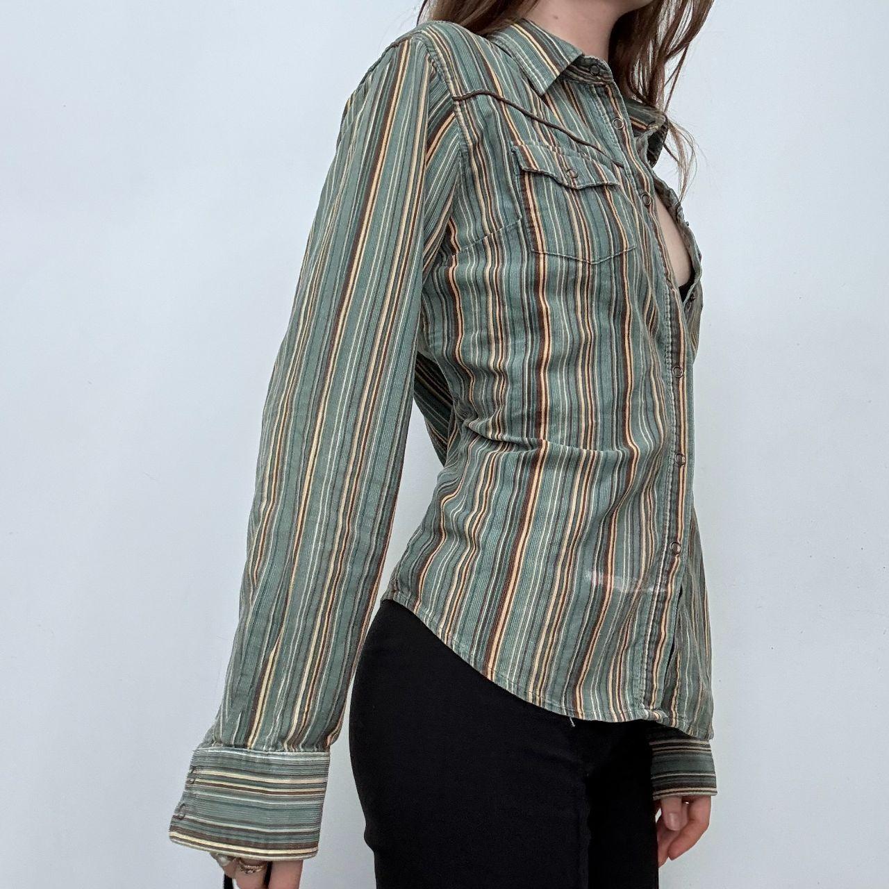 Pinstripe khaki flared shirt
