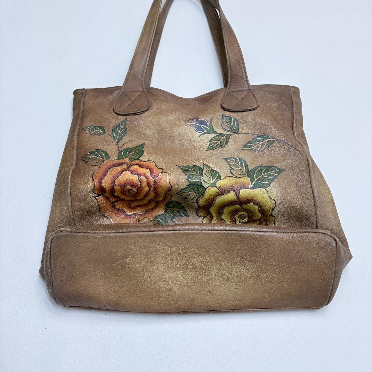 Distressed faux leather floral hand painted bag