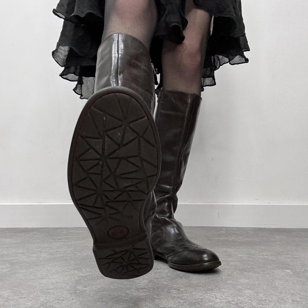 Brown leather knee high boots