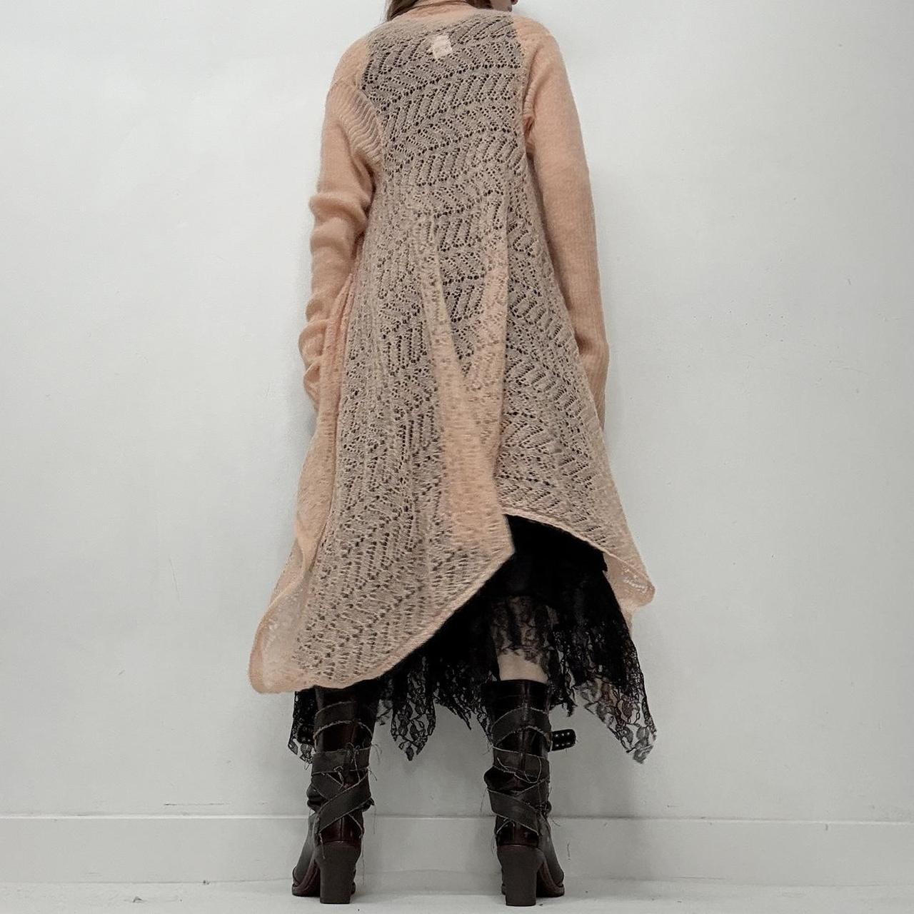 Sheer pink mohair long knit cardi