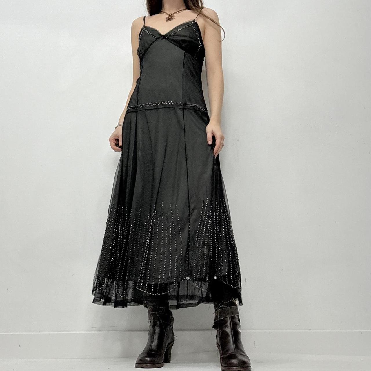 Black mesh layered beaded maxi dress