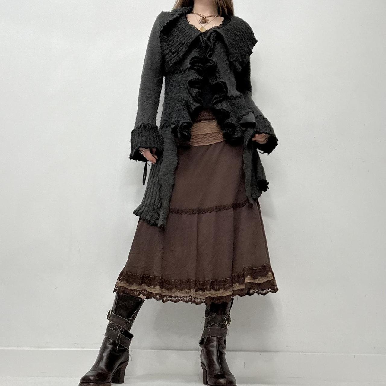 Grey ruffle long grunge cardigan
