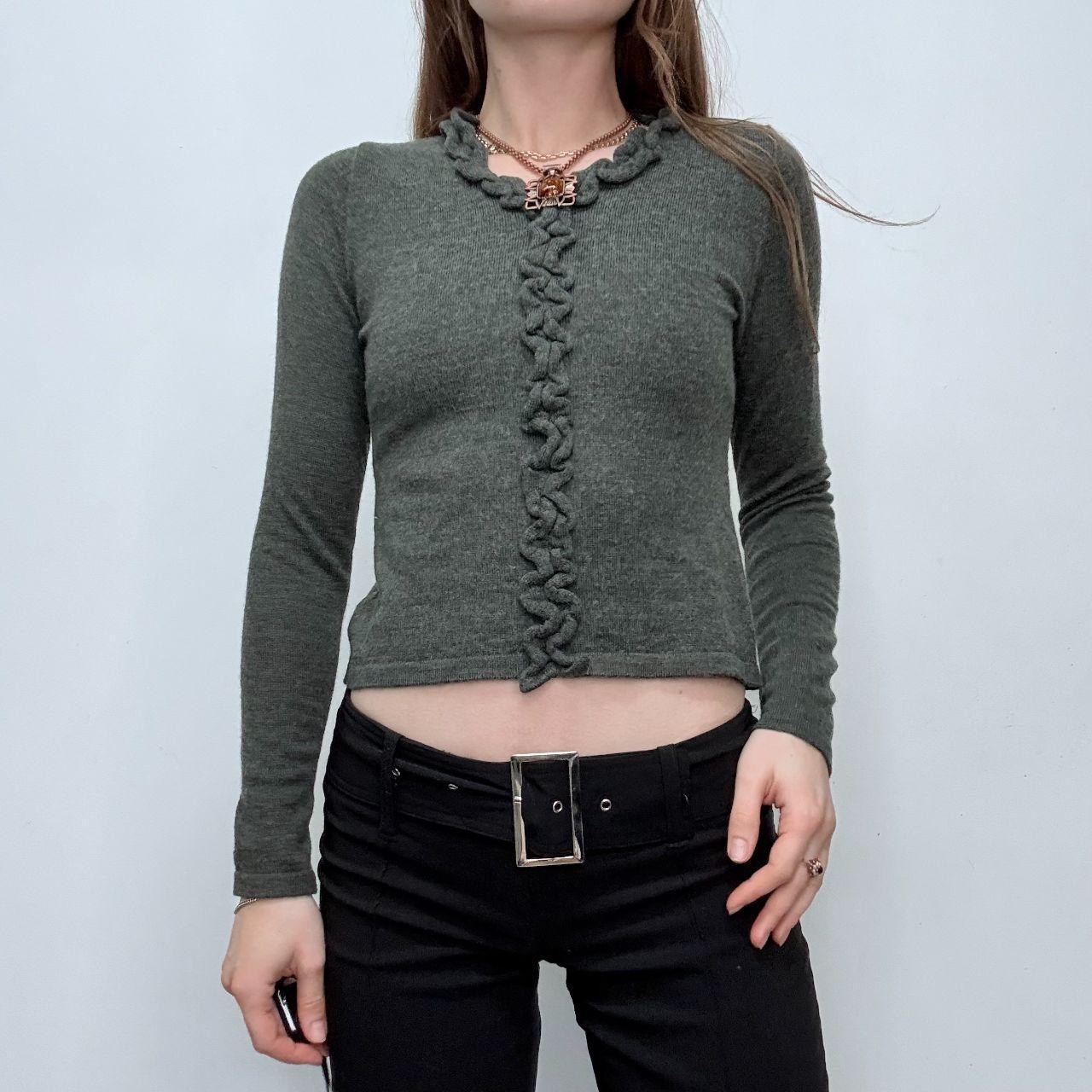 Grey cropped ruffle jumper