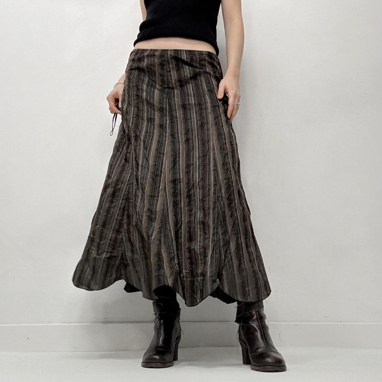 Brown pinstripe flared maxi skirt