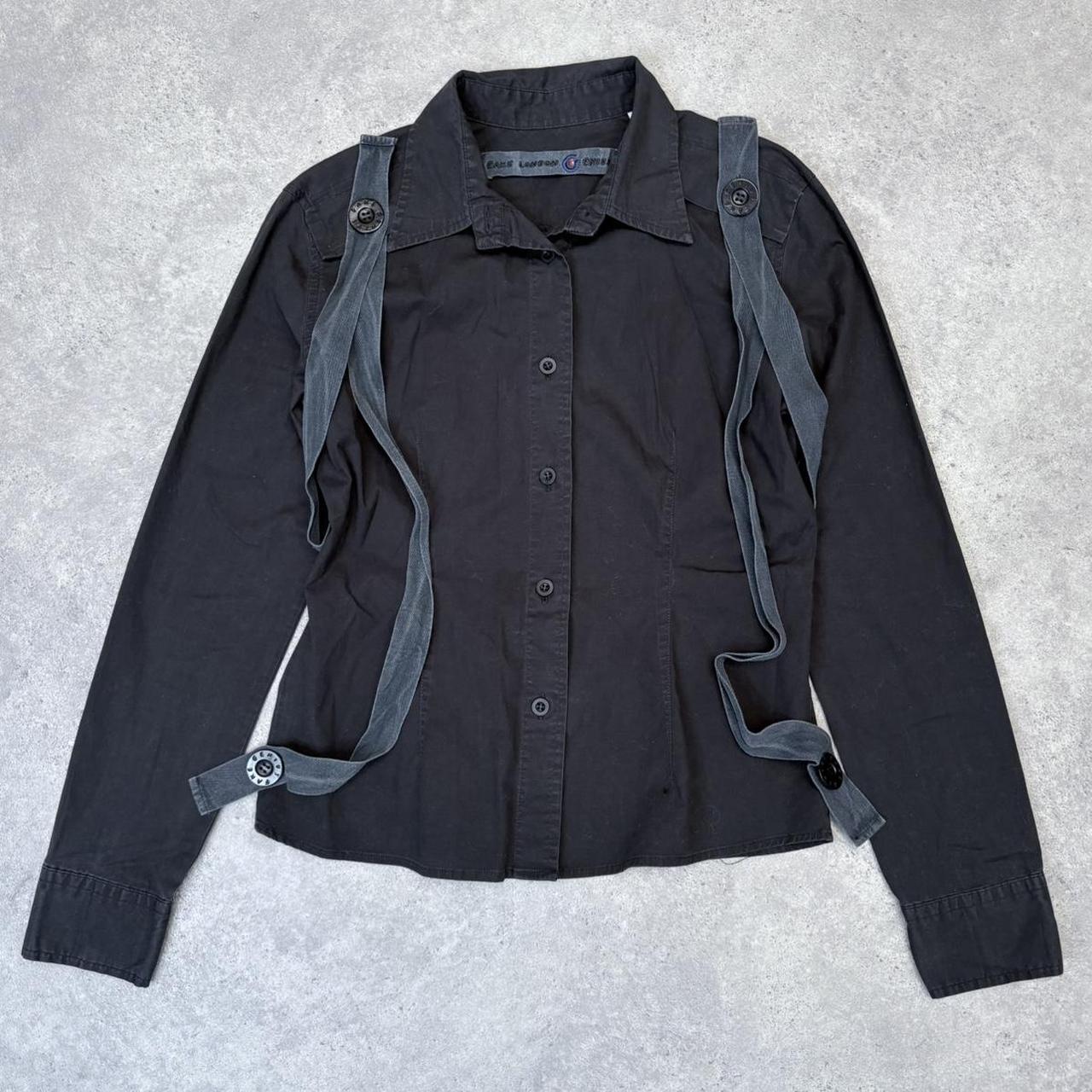 Black fitted utility strap cargo shirt