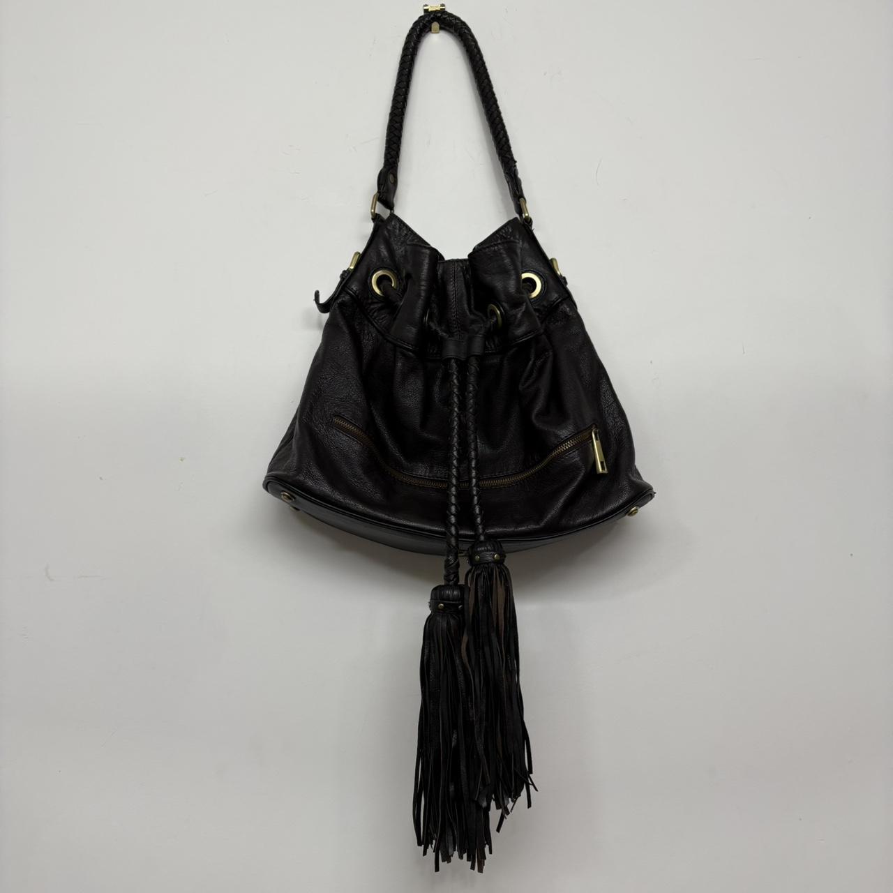 Brown leather slouchy tassel bag