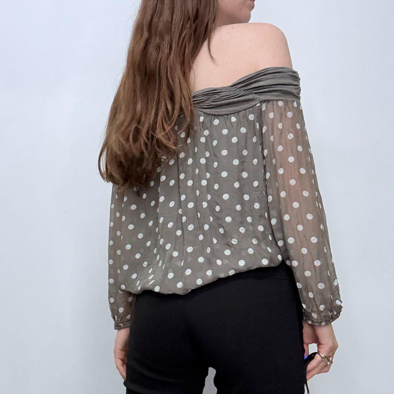 Slouchy off the shoulder polka dot shirt