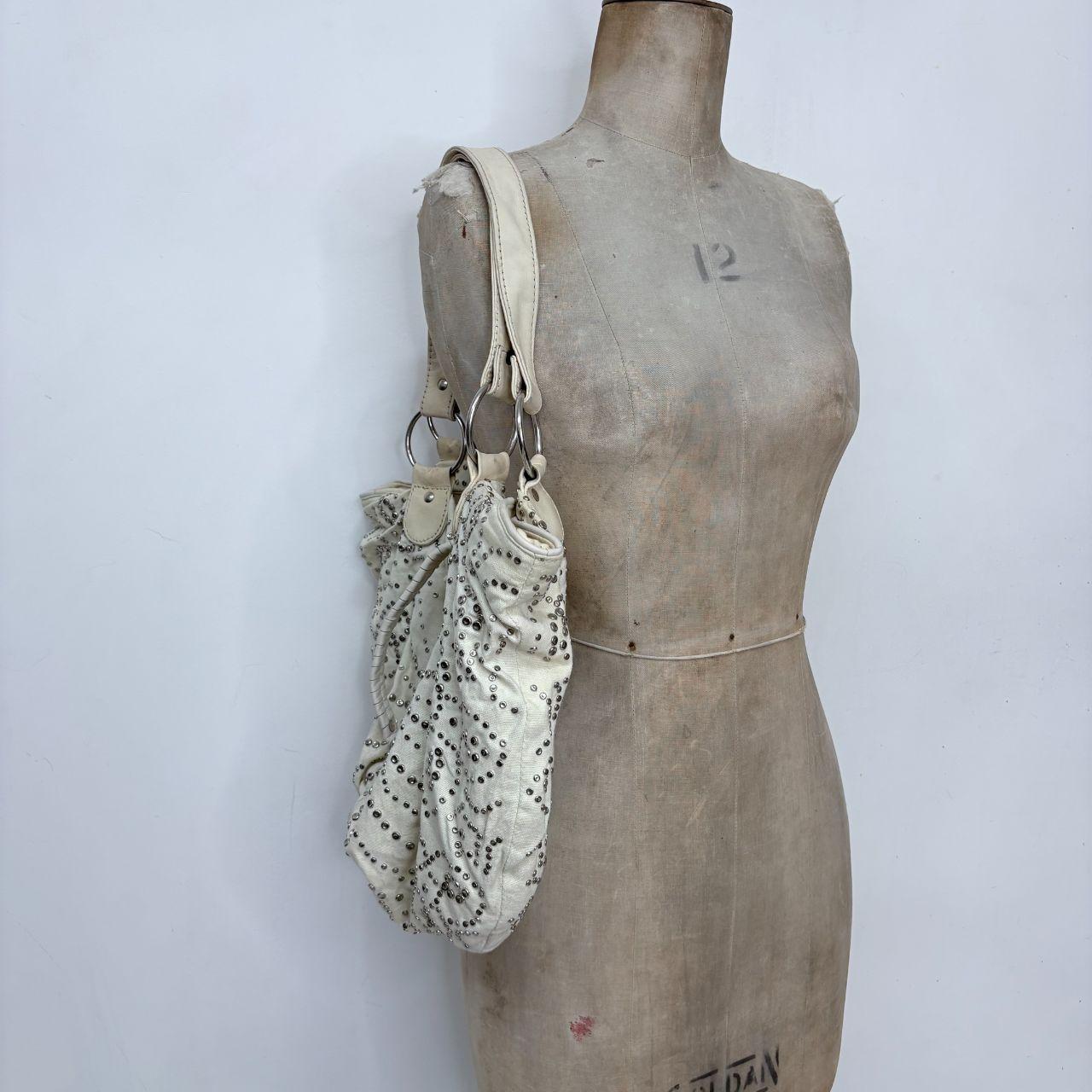 Cream studded slouchy hobo bag