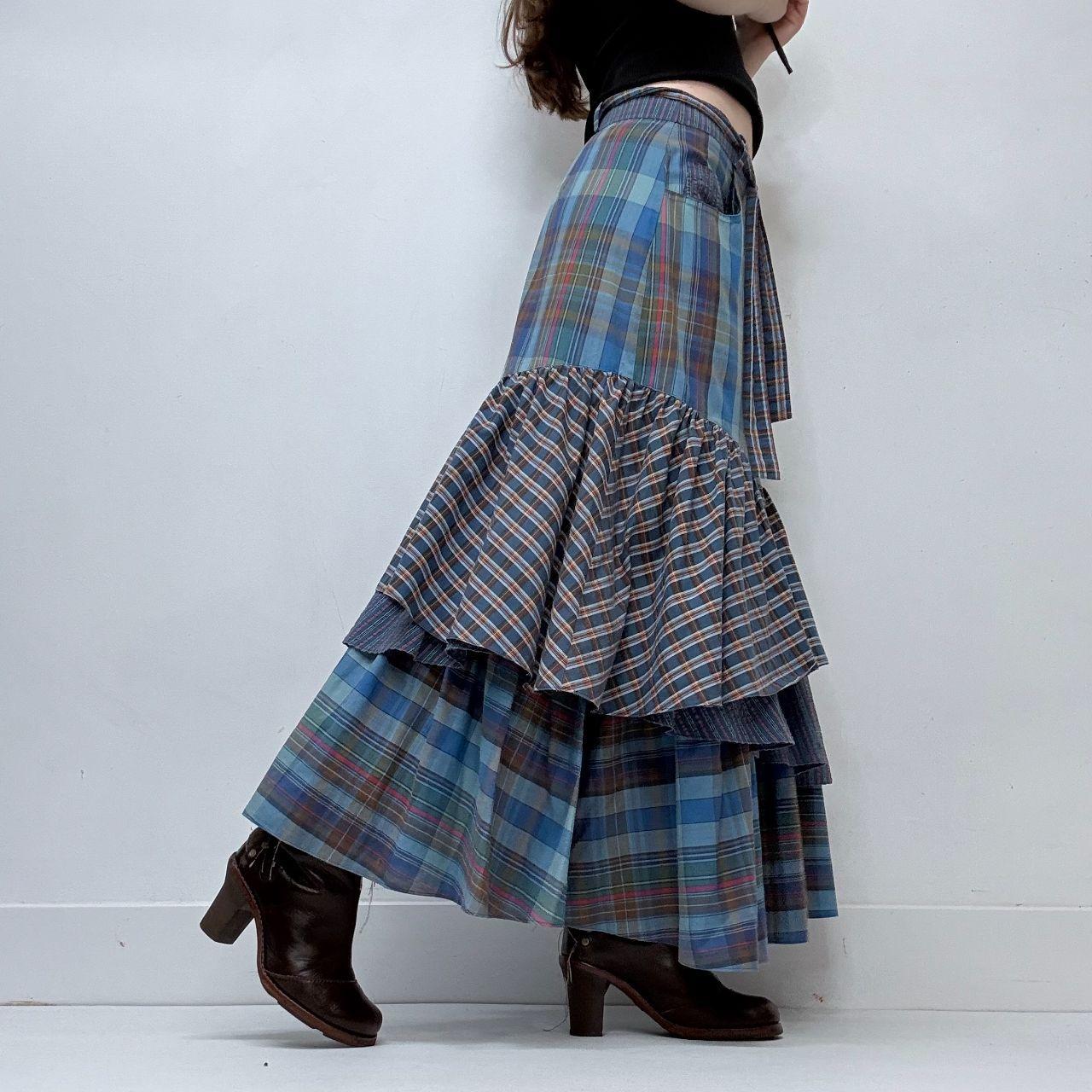Tartan ruffle layered maxi skirt