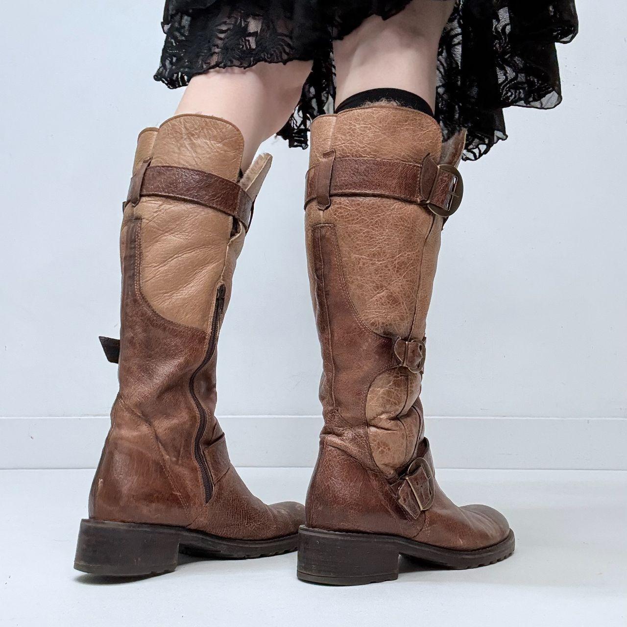 Brown leather biker boots