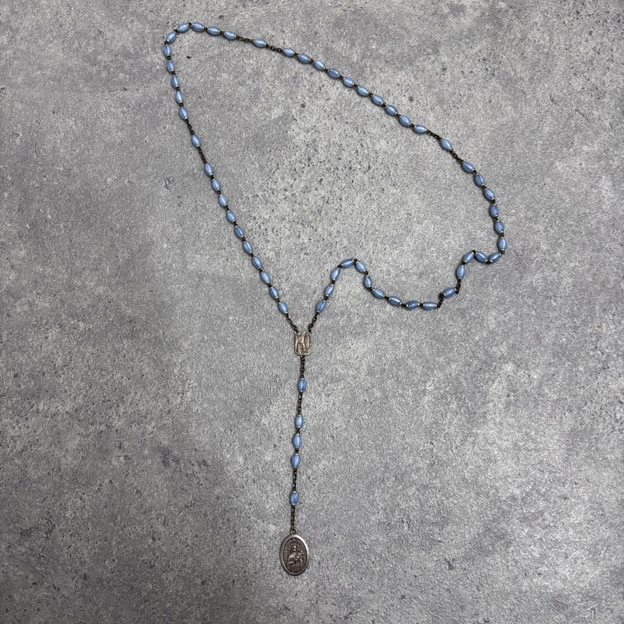 Blue long rosary necklace
