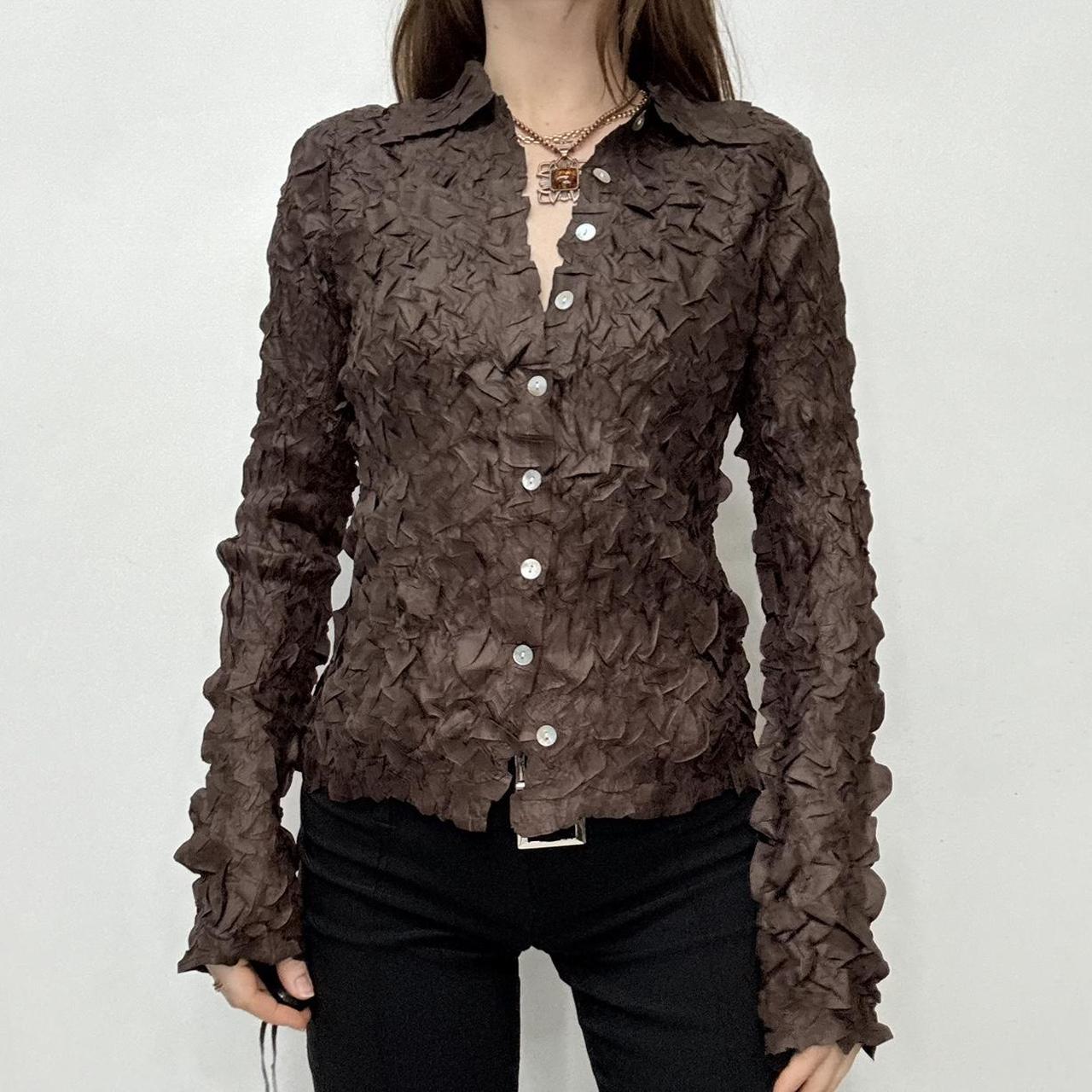 Brown textured crinkle shirt